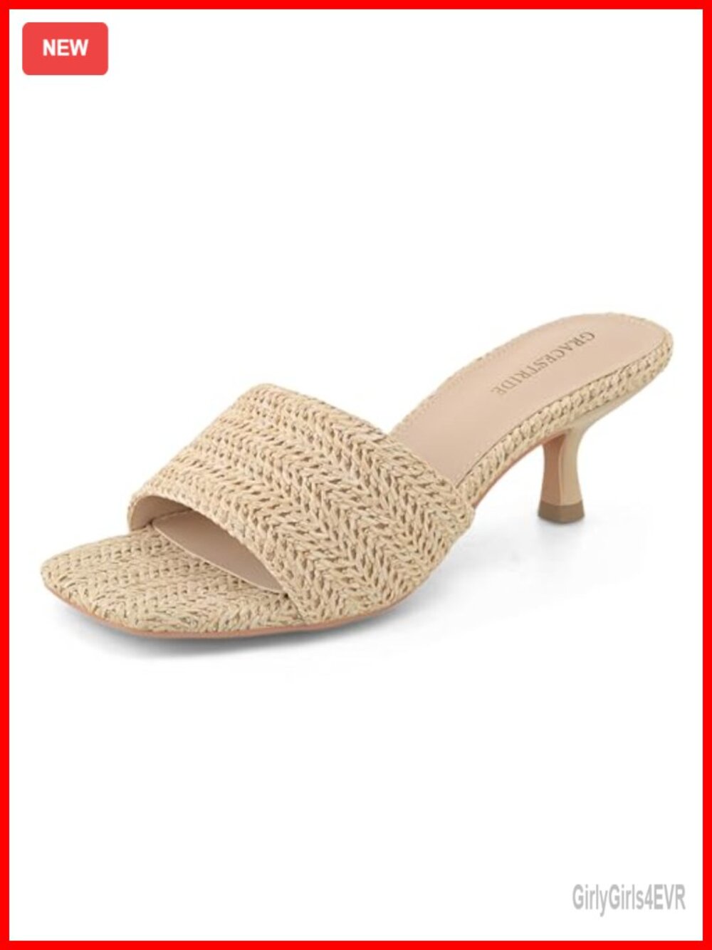Raffia Kitten Heel Mules Square Toe Slip On Slide Sandals Summer Beach Shoes
